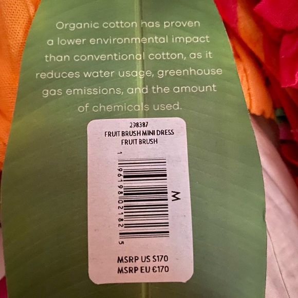 Farm Rio Fruit brush mini dress puff sleeves M L ruffles fringe organic cotton - Picture 11 of 11